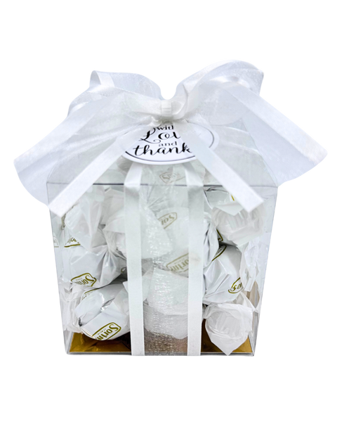 Clear Box with White Sorini Chocolates