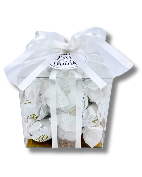Clear Box with White Sorini Chocolates